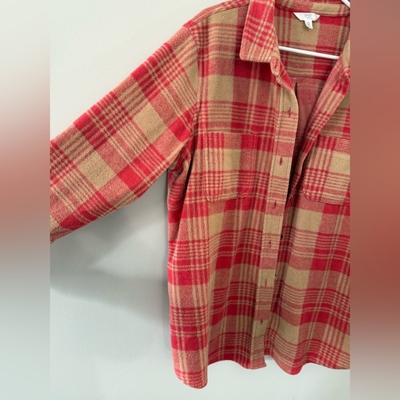 Flannel Shacket Plaid Pink Red Beige Pattern Button Down Size XL XXL Comfy Soft - Picture 4 of 8